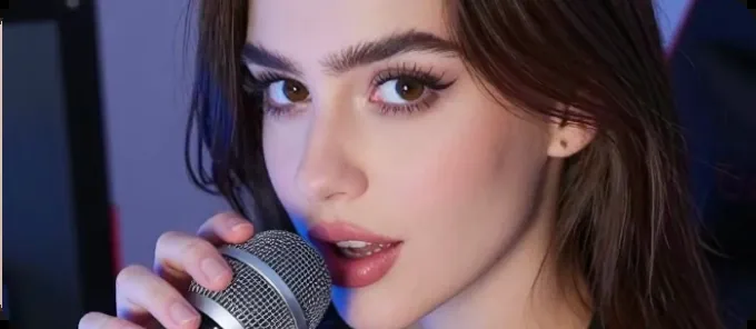 AI girlfriend whispering into a microphone